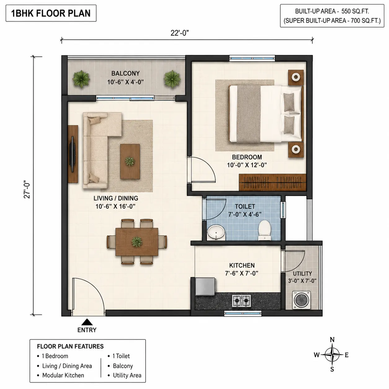 1 Bedroom Floor Plan