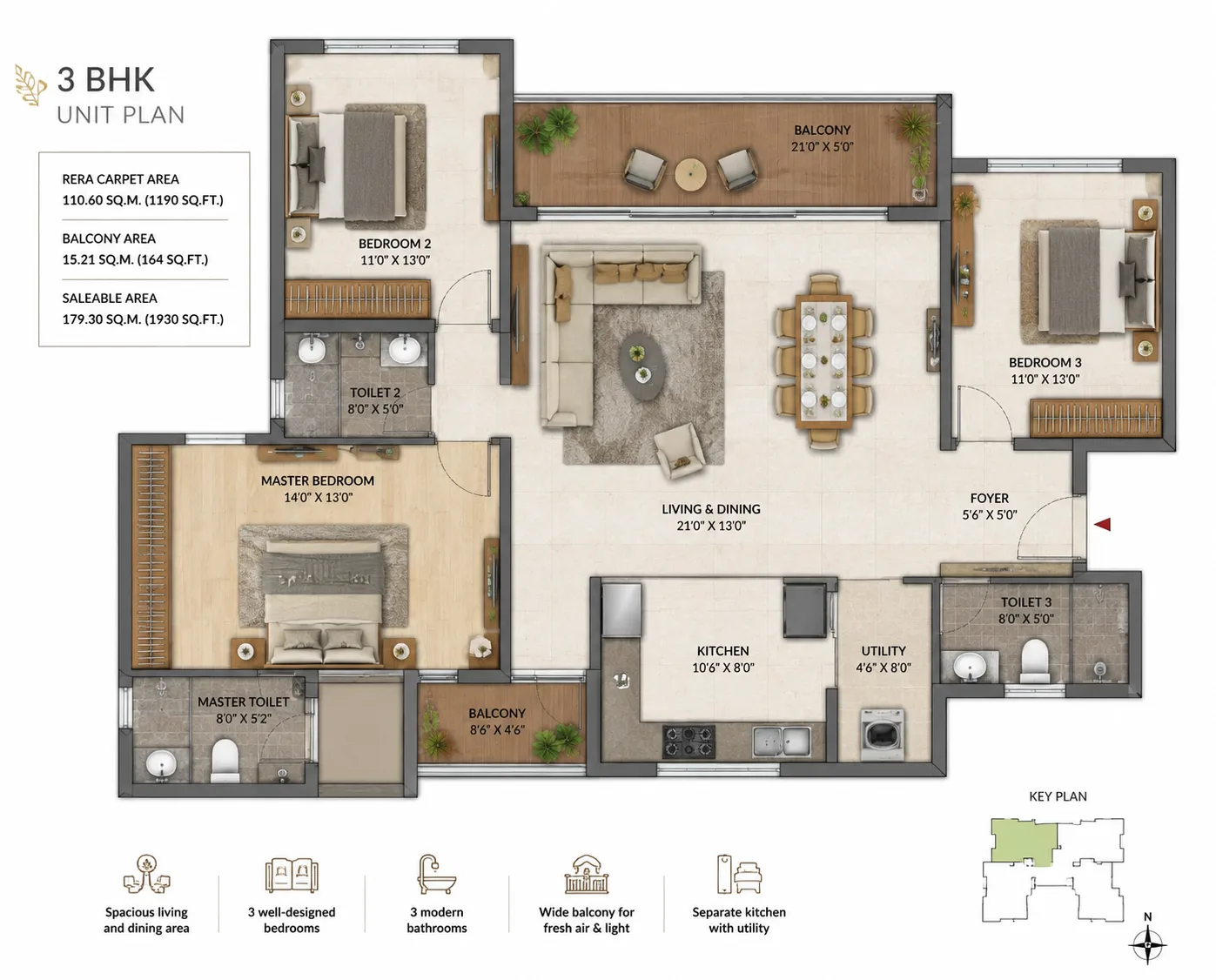 3 Bedroom 2 Toilet Floor Plan